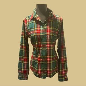 L.L. Bean Women's Green and Red Plaid Button-Down Shirt